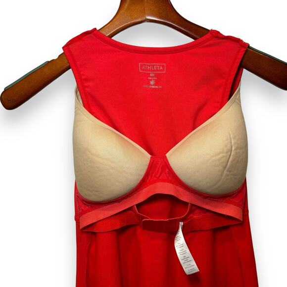Athleta Tank Top/Tankini With Built In Bra Size 32A Bright Red V Neck Racer Back - Picture 5 of 8